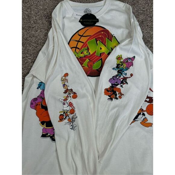 NWT PacSun Men’s XL Space Jam Graphic Tee Long Sleeve T-Shirt White/Multi Cotton - Picture 6 of 8